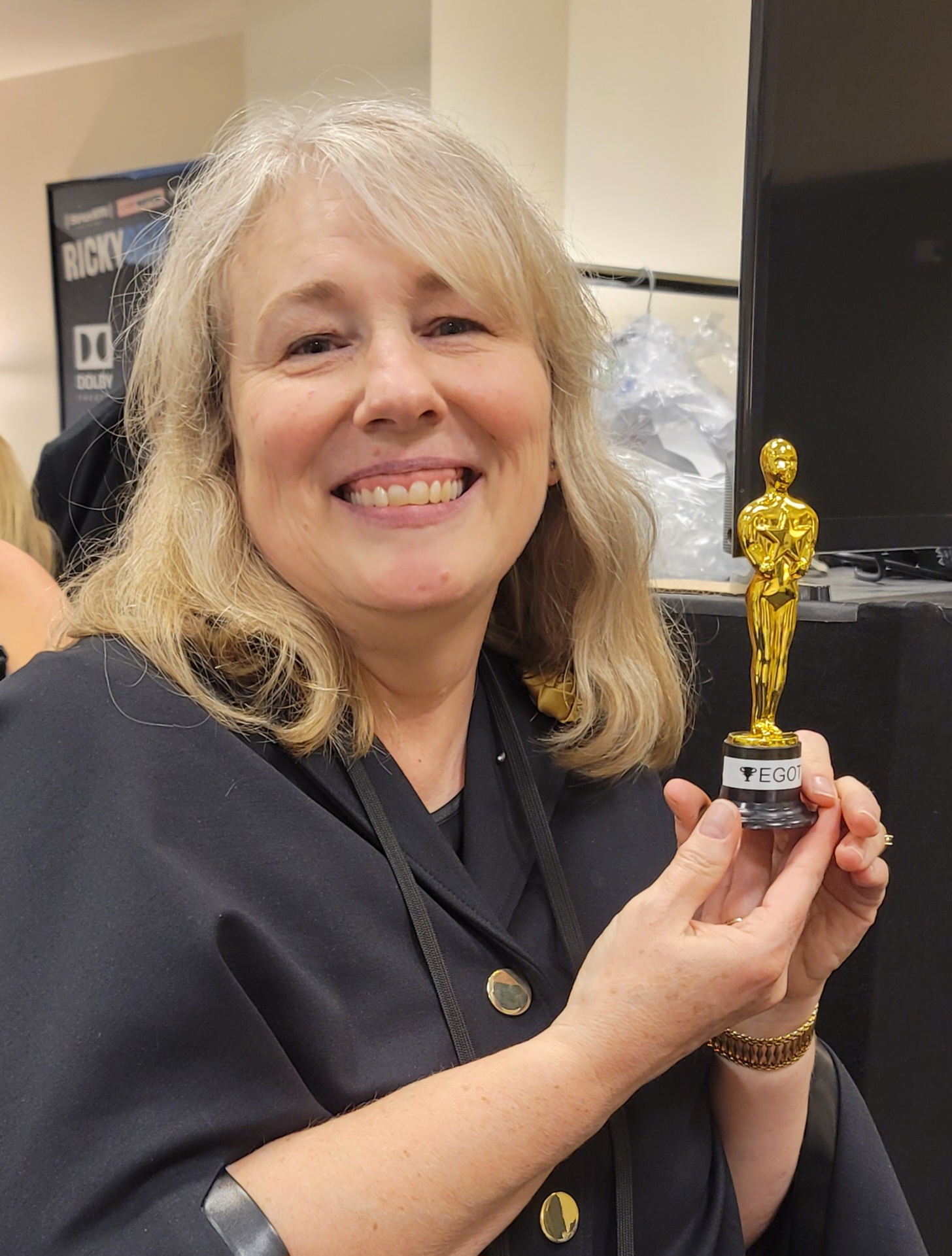 Cindy Baker with an Egot Award